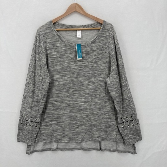Livi Active Pullover Womens 18/20 Gray Heather Lace-Up Sleeve High-Low Hem Soft - Picture 1 of 13